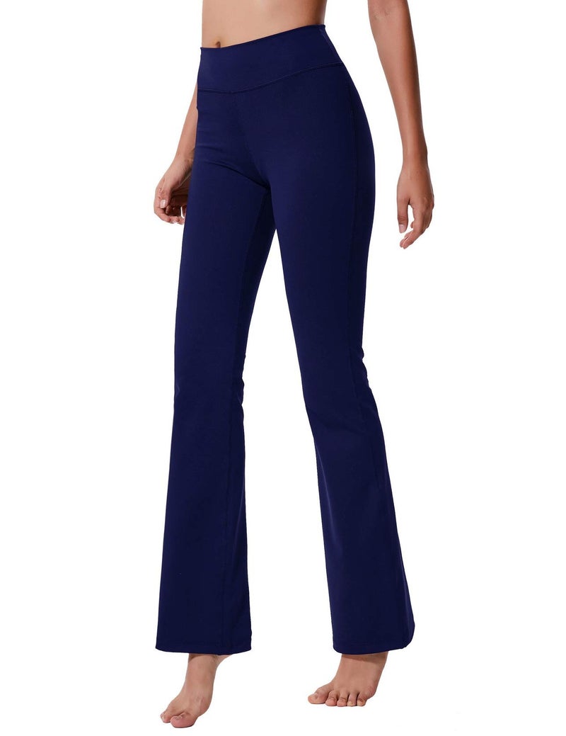 ChinFun Bootcut Wide Leg Yoga Pants with Pockets for Women Long Bootleg High Waist Workout Pants Tummy Control Flare Work Pants Navy Blue Size L - Image 1